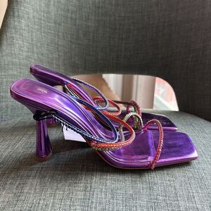 Zara Multicolor metallic purple Strappy women’s colorful Heels size us 8 NWT fun